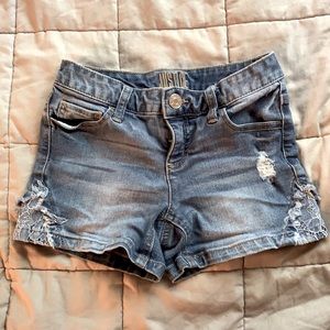 Justice short jean shorts lace distressed details